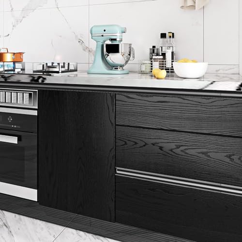 Image of SUNBIRD Black Wood Wallpaper, PVC and Wood Composite, Self-Adhesive, DIY, 24in x 3m, Ideal for Smooth Flat Surfaces, Kitchen, Home Decoration