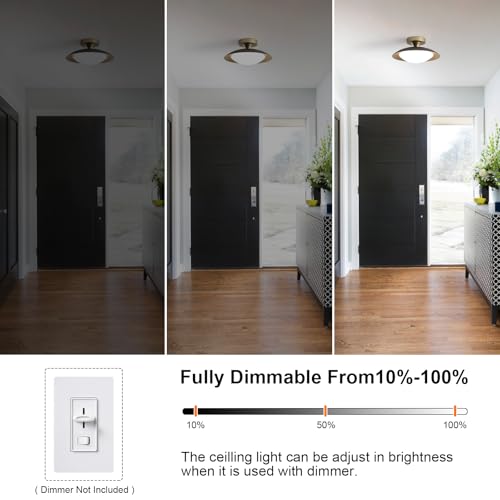 Dimmable Mid Century Modern Flush Mount Ceiling Light, Small LED Ceiling Light 5CCT 11.8in Black and Gold Kitchen Light Fxitures with Acrylic Shade for Hallway Entryway Bedroom Kitchen Laundry Room by PAKOKULA - Image 7