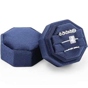 WantGor Velvet Ring Box 3 Slots Jewelry Ring Gift Box Vintage Ring Display Holder Case for Wedding Ceremony Proposal Engagement Navy Blue