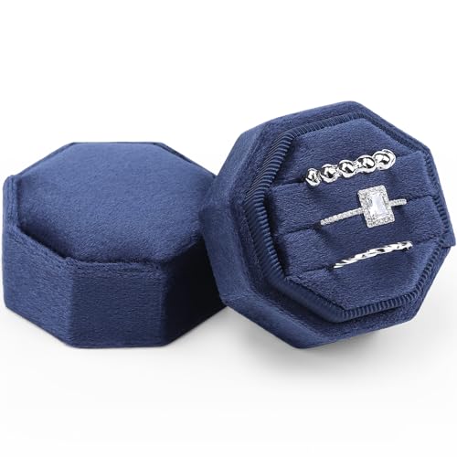 WantGor-Velvet-Ring-Box-3-Slots-Jewelry-Ring-Gift-Box-Vintage-Ring-Display-Holder-Case-for-Wedding-Ceremony-Proposal-Engagement-Navy-Blue WantGor Velvet Ring Box 3 Slots Jewelry Ring Gift Box Vintage Ring Display Holder Case for Wedding Ceremony Proposal Engagement Navy Blue