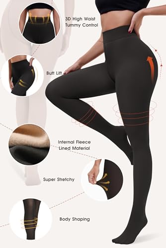 FZGO Fleece Lined Tights Women, Fake Translucent Thermal Tights for Women - image 2