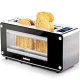 CUSIMAX Toaster 2 Slice Long Slot with Clear View Glass Window,One Touch Digital Control Presets with Automatic Lifting,Slide-out Glass Panel and Easy Clean Up Crumb Tray,Black Toaster