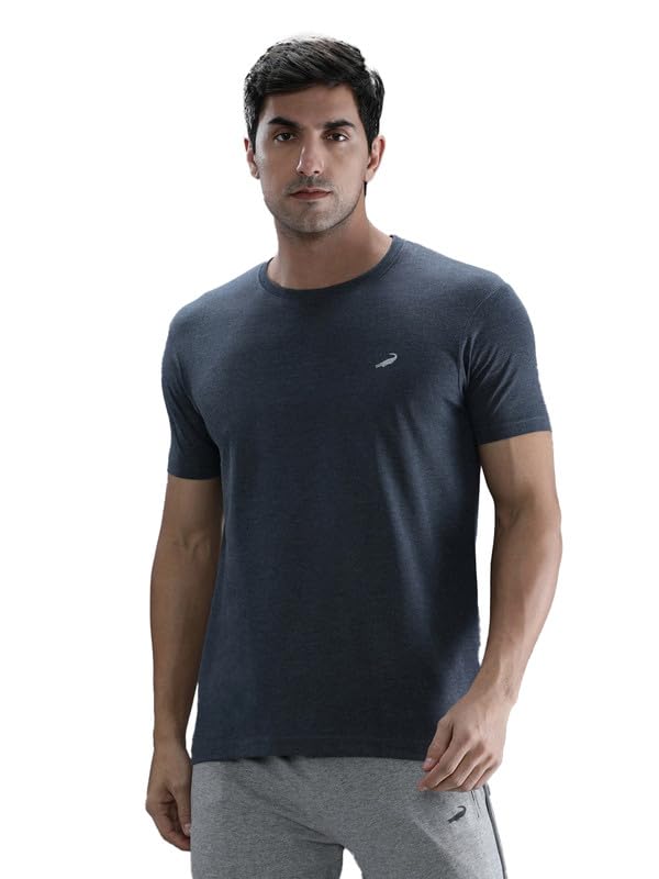 Image of CROCODILE Men Solid Sport Fit T Shirt | Round Neck | Short Sleeve | Regular Length | Basic Casual Pull On Topwear Grey Melange