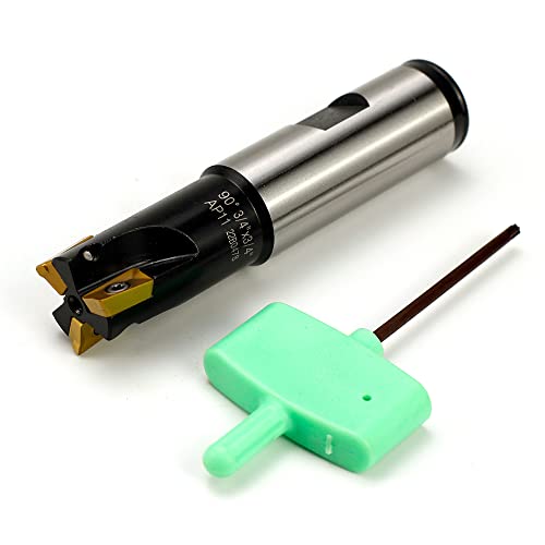 Image of OSCARBIDE Indexable End Mill, 3 /4 inch Shank, 3 /4 inch Cutting Dia,AP11,3 Flutes | 3 APKT11T3 Carbide Inserts | Square Shoulder Milling | For Steel & Iron | Rigid Steel Body | Smooth Finish | Long Tool Life