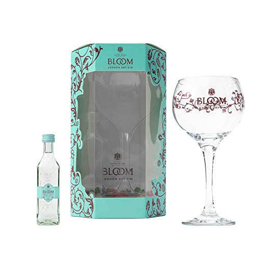 Bloom Gin Gift Set - Official Bloom London Dry Gin Set, 5cl Alcohol Miniature, Balloon Gin Glass - Bloom London Dry Flavoured Gin with Floral Citrus Botanicals - Birthday Gin Gifts for Women and Men