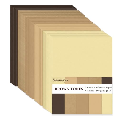 Brown Card A4 100 Sheets 5 Colours Brown Coloured Card 92lb/250gsm for DIY Crafting Scrapbook Decoration