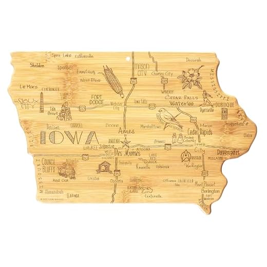 Totally Bamboo Destination Iowa State Shaped Serving and Cutting Board, Includes Hang Tie for Wall Display
