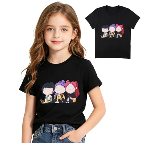 Image of Kitimi Costume Girls 3D T-Shirt Crewneck Short Sleeve Graphic T Shirt Anime Huntr Kids Cotton Summer Tops for Children 5-13 Years, Birthday Back to School Season Gifts for Girls