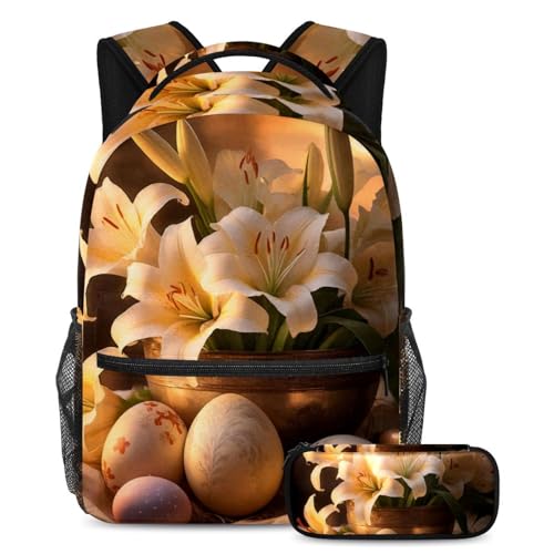 Ensemble sac à dos et trousse jaune de Pâques pour aller à l'école et au collège