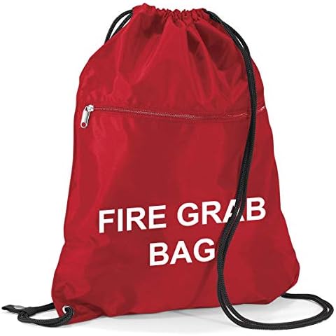 School Evacuation Fire Grab Bag - Printed Red Emergency Documents Drawstring Sack Bag Cover