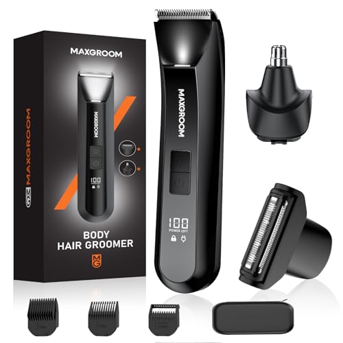 MAXGROOM Tondeuse Crops Homme 3-en-1,Kit de Soin Complet pour Corps,Barbe,Nez et Oreilles,Lame Céramique, Étanche IPX7, Écran LED & USB-C Rasoir Électrique...