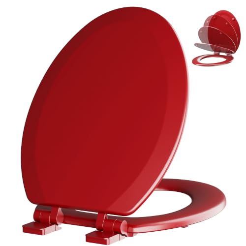 Image of Angol Shiold Slow Close Wood Toilet Seat（Red, Elongated 18.5''）