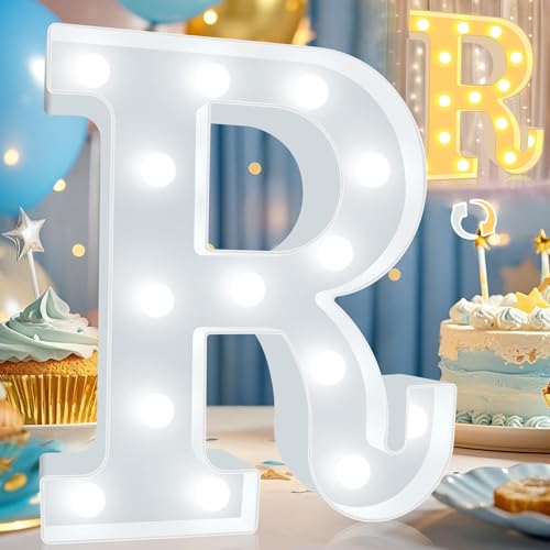 Image of Pooqla LED Marquee Letter Lights, Warm White and Cool White Decorative Lighted Letters, Light Up Alphabet Letters for Boys Girls, Party, Wedding, Bar, Night Light, Birthday Decoration, Letter R