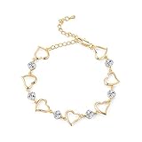 Tobillera chapada con cuentas de circonita y corazones, tobillera para mujer, práctica y atractiva