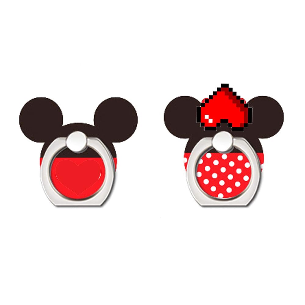 ZOSTLAND 2PCS Red Black Bow Mouse Rat Phone Ring Universal 360°Adjustable Phone Case Finger Grip Stand Holder Desk Stent Mount Hook Compatible with iPhone 15 14 13 Pro MAX Plus iPad (2PCS Miki Mini)