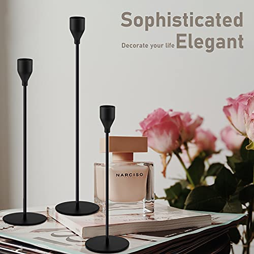 Urban Deco Taper Vintage Candle Holders For Table Centerpiece Decorative Tall Candle Holder Fits 3/4 Inch Brass Candlestick Holders - Black Matte - Pack Of 3. #TOP3