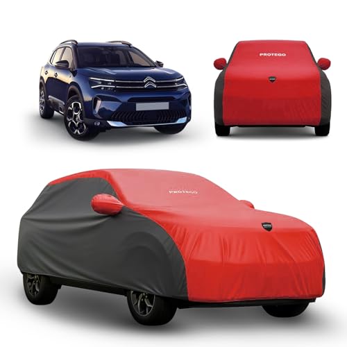 Image of PROTEGO Prime Series India's 1st Anti-Tear Car Cover for Citroen C5 Aircross | Heavy-Duty, Custom Fit, All Weather | 100% Waterproof, Windproof & Hail Resistant | 2-Year Warranty | Red + Black