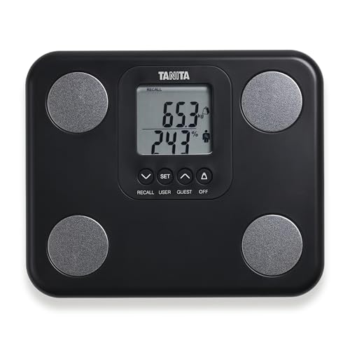 TANITA BC-730 Moniteur de Composition Corporelle Léger et Compact avec Housse de Voyage, Balayage Interne, Affichage Facile à Lire, 9 Mesures – Noir