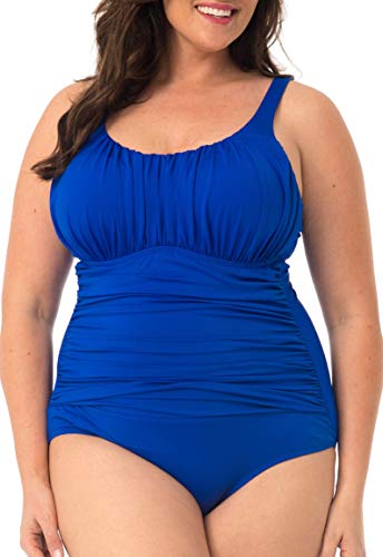 Caribbean Sand Plus Size Swimwear Women's Plus Size Solid One Piece Swimsuit with Control Power Mesh Lining,Royal,20