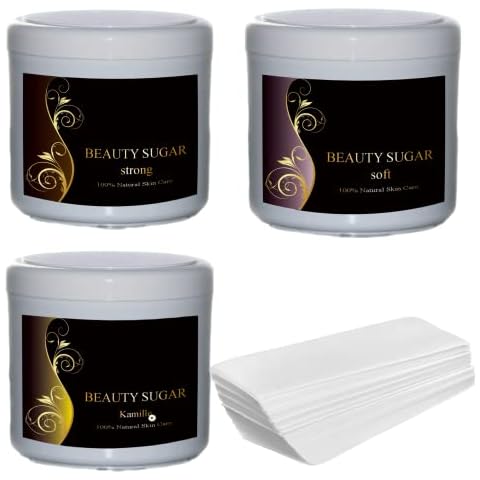 Zuckerpaste Sugaring Beauty Sugar Kennenlern Set + 50 Vliesstreifen GRATIS - zur Haarentfernung - Alle drei Pasten in Größe XXL á 600g - für Intimbereich, Gesicht und Körper Cover