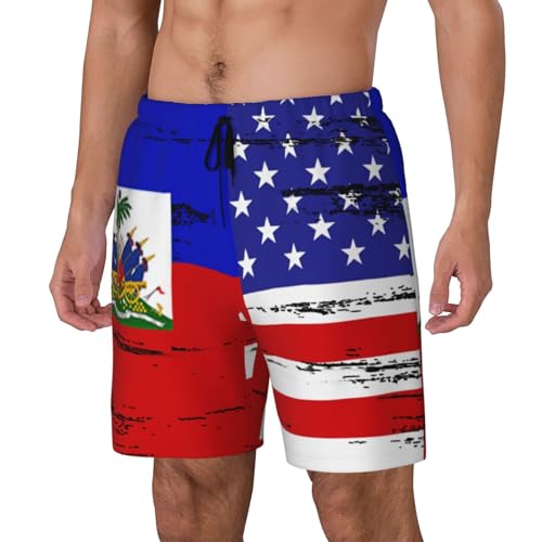 Haiti Haitian Map Flag Gold Men's Swimming Trunks Lightweight Breathable Beach Shorts Quick Dry Swim Shorts with Pockets3