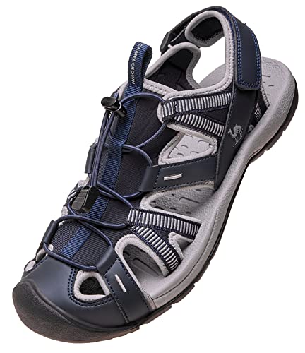 Camel Crown Hiking Sandals For Men Athletic Outdoor Sandals Waterproof Closed Toe Water Sandals Adjustable Summer Sandals For Beach Sport Fishing Walking Blue 8.5 #TOP9