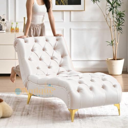 Image of Lazy Couch and Reclining Sofa /Recliner Chaise Longue /Fabric recliners /for Bedroom /Living Room /Office Reception Recliner Lounge Sofa and Armchair (Off White)