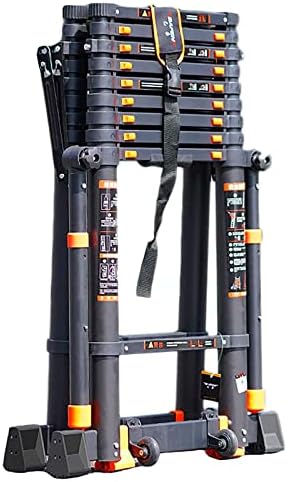 Telescopic Ladder Fiberglass Telescoping Extension Ladder Non Conductive, Anti-Pinch Heavy Duty Folding Ladder for Outdoor Building Rooftops Max Load 150kg/330lb