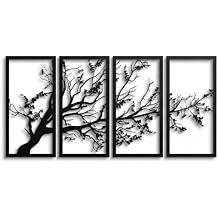 Metal Wall Art, Tree of Life 4 Panels, Tree Wall Decor, Living Room Decor, Home Interior Decoration, Housewarming Gift, 4 Pieces Wall Hangings 47"W x 24"H / 120x60 cm