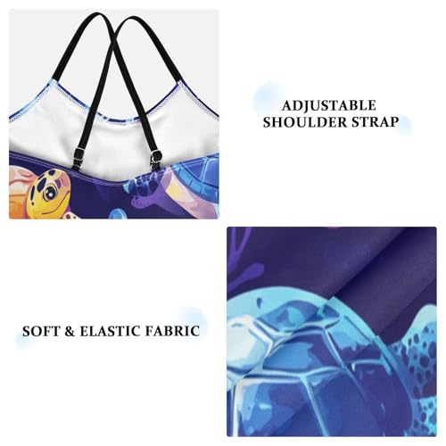 Pigsaly Girls One Piece Swimsuits Colorful Turtles Underwater Purple Kids Cross Back Swimwear Beach Sport Bathing Suit 3T3