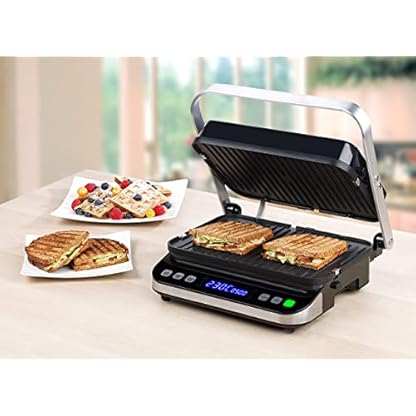 Rosenstein & Söhne Sandwichtoaster: Digitaler Panini-, Sandwich- & Kontaktgrill, Timer & Memory, 2.000 W (Griller, Plattengrill, Grillspiesse) – Bild 8
