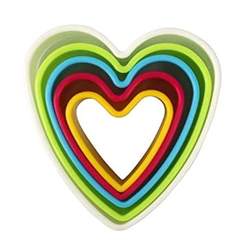 BAKER'S CUTLERY Plastic Cookie Cutter Heart Shape, 5 Piece, Multi Color| Pack of 5