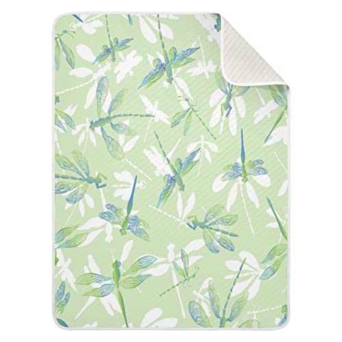 Image of Light Green Dragonfly Cotton Baby Blanket 30" x 40" Warm Soft Breathable Muslin Swaddle Blankets for Toddler Boys Girls Nursery Receiving Wraps