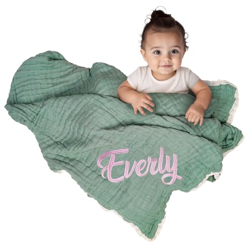 Personalized Baby Blanket Custommized Baby Blanket with Name Embroidered Handmade Custom Muslin Nursery Blankets for Boy Sand Girls Personalized (Embroidered Blanket)