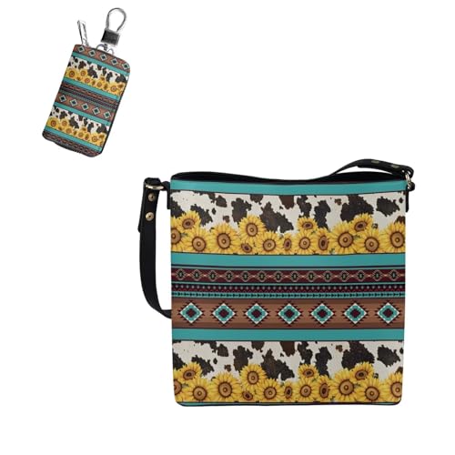 Messenger Bag for Women Crossbody Boho with Leather Car Remote Key Case Cover Set of 2 Bucket Style Tote2