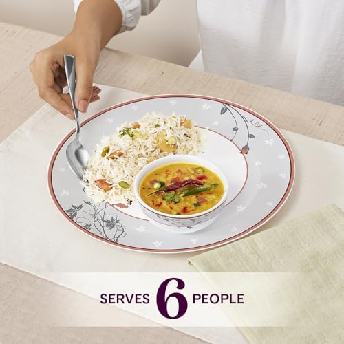 Image of Larah by Borosil Quartz Kohinoor Series Opalware Dinner Set | 19 Pcs for Family of 6 | Microwave & Dishwasher Safe | Bone-Ash Free | Crockery Set for Dining & Gifting | Plates & Bowls | White