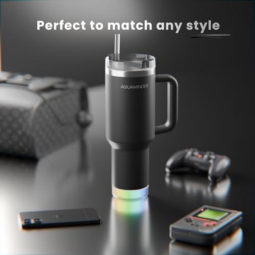 Image of Aquaminder Smart Tumbler with lid and Straw 1200ml Cup Holder Car Gym Yoga Travel Stainless Steel Vacuum SS304 Flask Mug,Nile (Black)