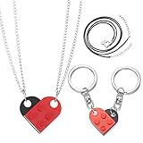 Gmai 2 Piece Brick Necklace Keychain for Couples Friends Heart Pendant Shaped Compatible with Lego...