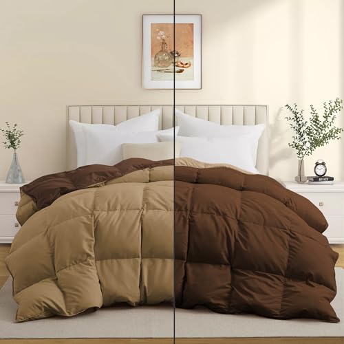 Image of Duel Tone Luxury Comfort 500 GSM Winter Comforter Double Bed Size 90 inchX100 inch - Quilt for Heavy Winter Comforter 500 GSM Microfiber Fill - Duvet /Blanket Double Bed - Beige /Chocolate Brown Color