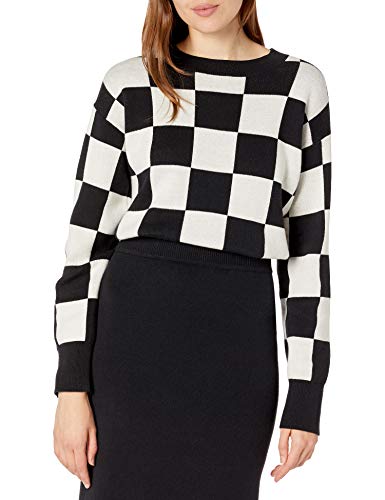 The Drop Women's Ingrid Long Sleeve Crewneck Jaquard Sweater, Checkerboard, M