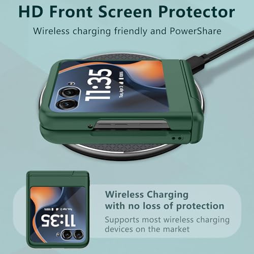 Image of Kapa Textured Grip with Stand Hinge Protection Back Cover for Moto Razr 50 Ultra | with [Inbuilt Glass] Full Body Shockproof Hard Back Case (Green)