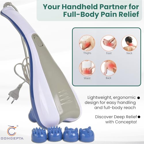 Image of Concepta Massage Machine for Body Pain - Electric Massager for Pain Relief with 2 Speeds, Vibration, Magnetic & Infrared Therapy - Handheld for Back, Neck, Legs with 4 Interchangeable Heads