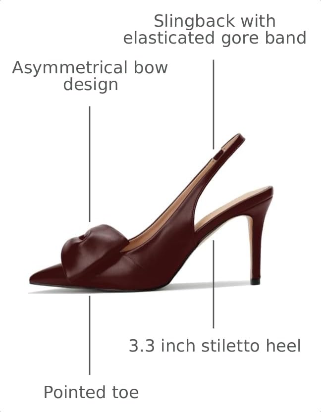 Image of Women's Slingback Heels with Bow Pointed Toe Pumps with Elasticated Strap 3.3 inch High Heels for Evening Dress Shoes