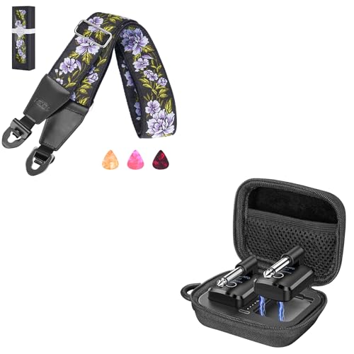 LEKATO Sistema de Guitarra Inalámbrico con Estuche de Carga y Correa de Guitarra con Hebilla de Liberación Rápida para Guitarras Eléctricas y Bajo