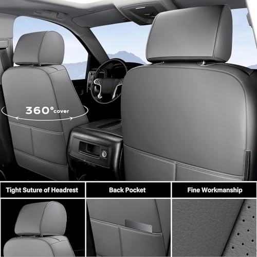 Image of Coverado Chevy Silverado Seat Covers, Faux Leather Seat Covers Fit for Chevy Silverado GMC Sierra 2007-2026 1500, 2015-2026 2500HD 3500HD Crew Double Extended Cab (Front,Gray)