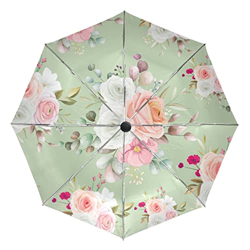 Parapluie automatique pliable résistant au vent fort et soleil motif rose