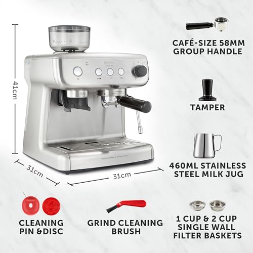 Barista Max Espresso Machine | Latte & Cappuccino Coffee Maker with Integrated Bean Grinder & Steam Wand | 2.8 L Water Tank | 15 Bar Italian Pump | Stainless Steel - Image 6