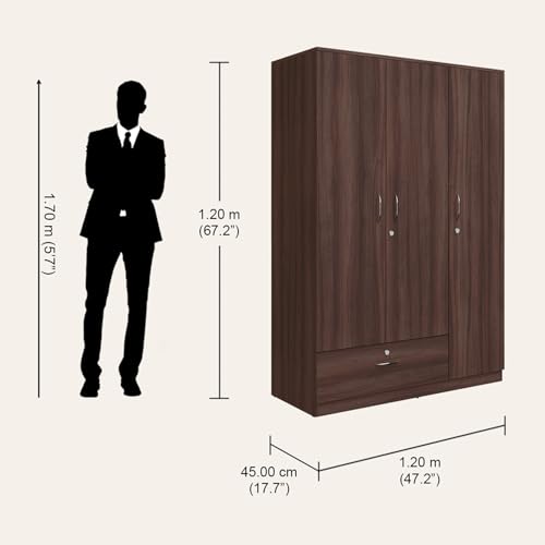 Image of Interio by Godrej EWA Engineered Wood King Bed and 3-Door Wardrobe Set (Finish Color - Brown, Knock Down)