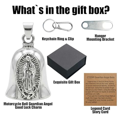 Image of Motorcycle Bell Guardian Angel Charm - Weather-resistant Good Luck Gremlin Bells With Gift Box, Legend Card, Keychain