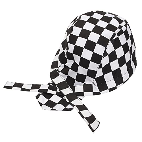 traderplus Herren Damen Kochmütze Küche Gastronomie Totenkopf Kappe Schleife Kappe Turban, Schwarz-weißes Gitter Cover